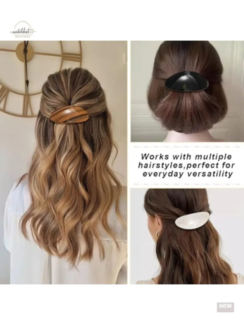 3 Oval Hair Barrettes Acetate French Clips for Thick Hair